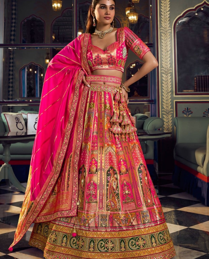 10385 - Multi Colour Lehenga Choli in Banarasi with Embroidered